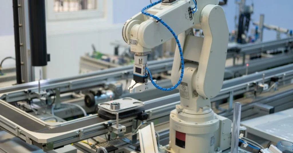 Industrial robot arm performing precision assembly tasks