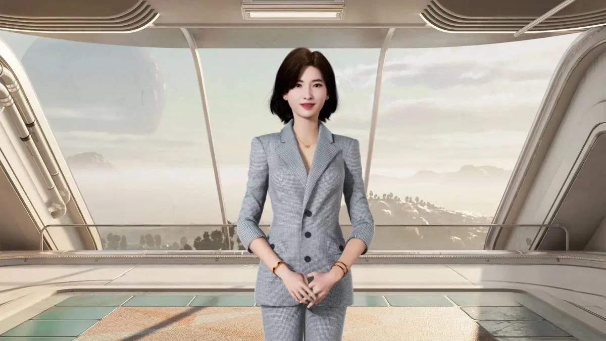 Virtual AI brand ambassador in a futuristic digital setting, representing AI-driven consumer engagement in China.