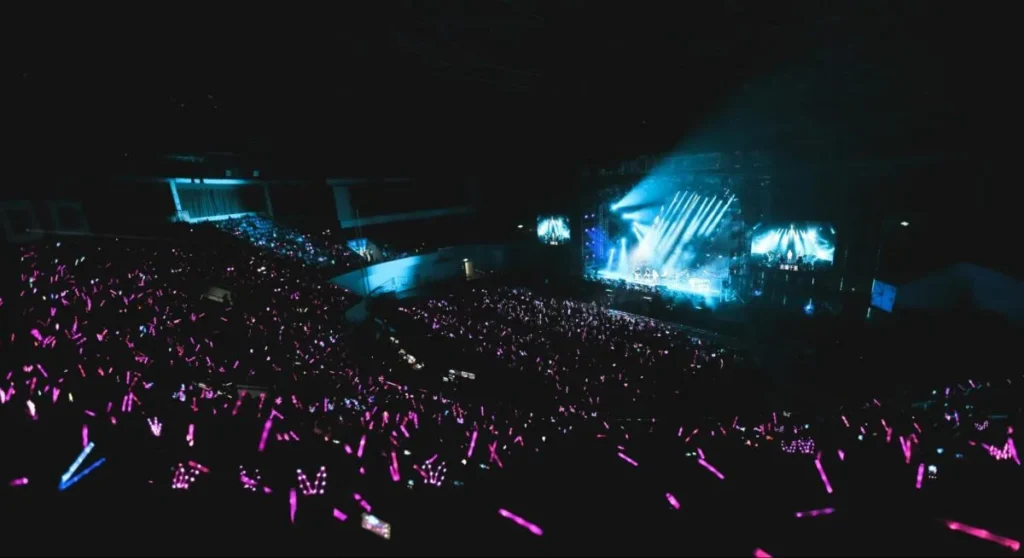 A large concert crowd glows with stage lights, showing the value of shared emotional experiences in China.