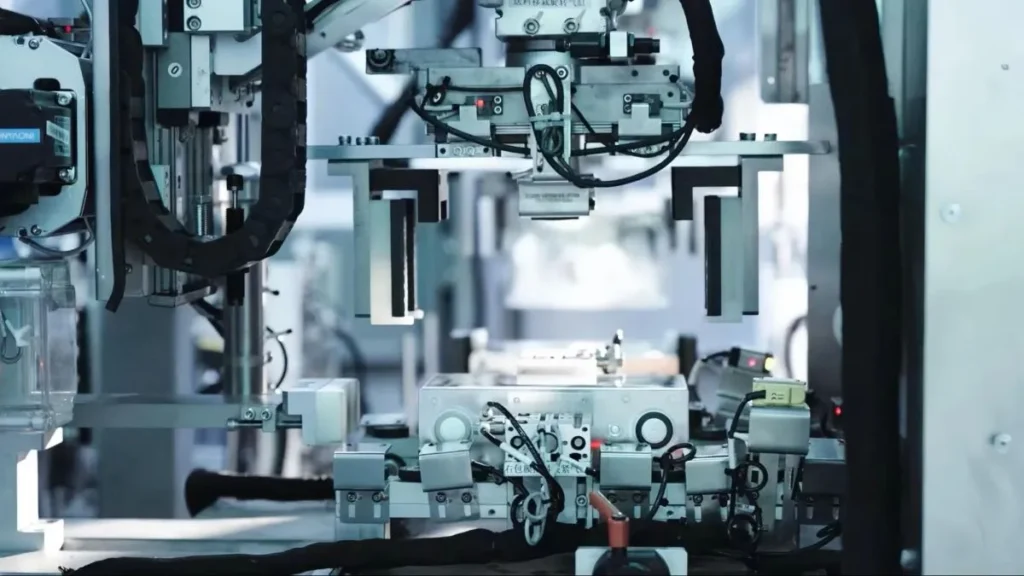 Automated machinery inside a CATL battery manufacturing line.