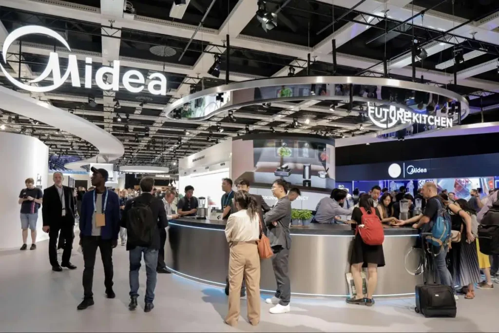 Midea Company exhibition space showing appliance, kitchen, and home tech systems as part of China’s execution model.
