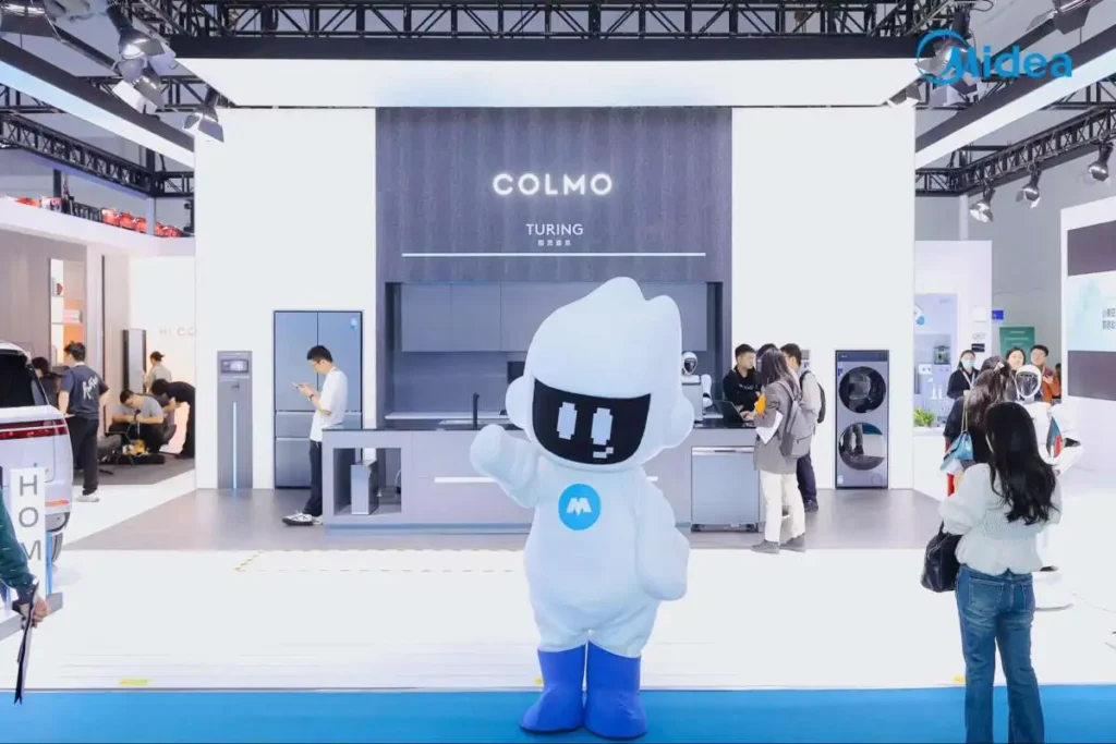 COLMO AI Home display from Midea Company showing scenario-based smart home technology in China.