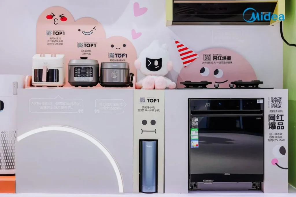 Midea Company appliance display highlighting category depth, premiumization, and global home tech leadership.