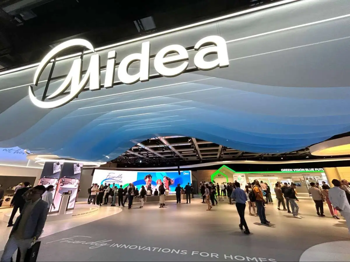 Midea Company exhibition booth showcasing home technology and appliance innovation in China.