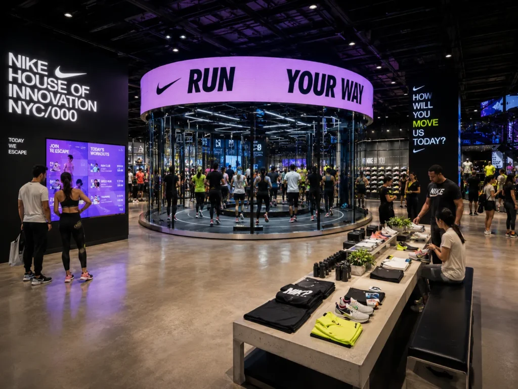 Nike store with digital displays and indoor running experience