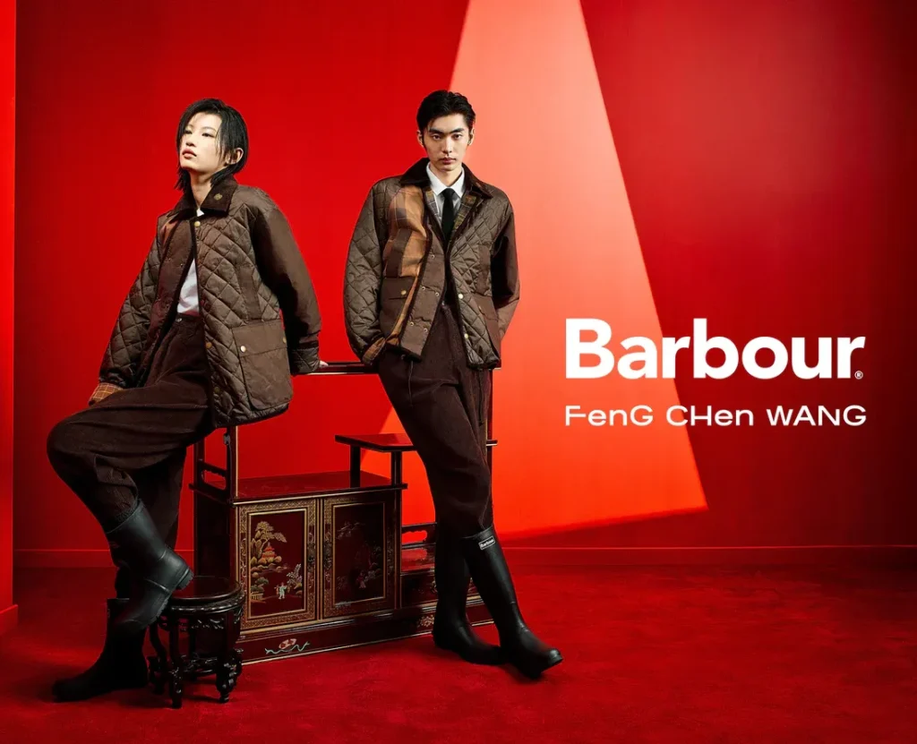 Barbour x Feng Chen Wang campaign with models in quilted outerwear