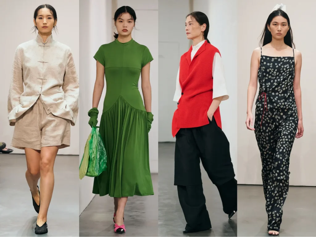 Models wearing modern Chinese fashion on runway