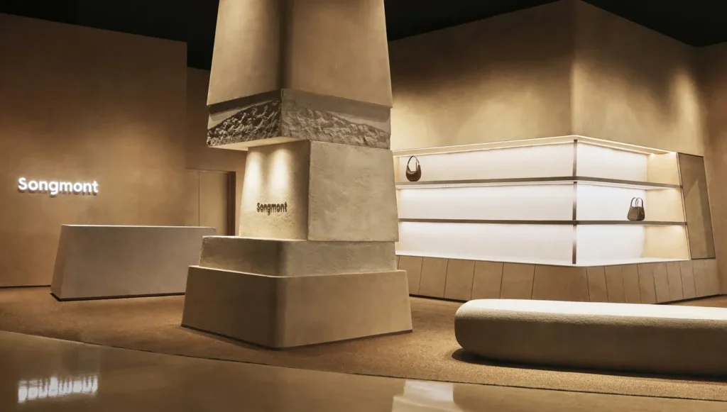 Songmont store interior with minimalist handbag displays
