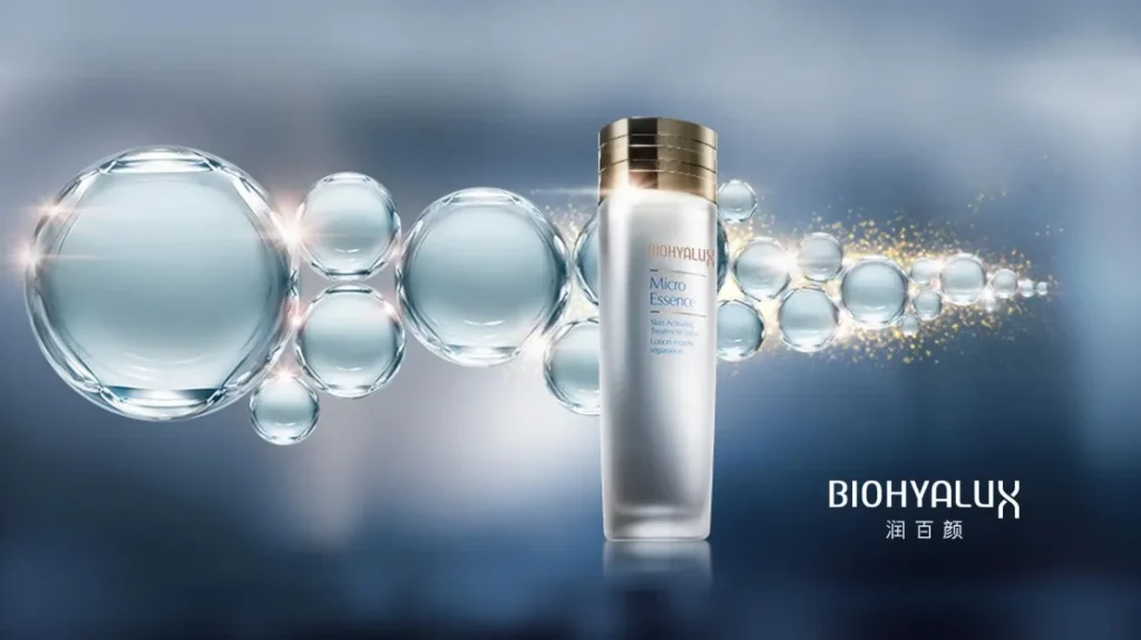 Biohyalux micro essence bottle with glowing water bubbles