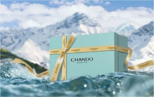 CHANDO Himalaya gift box shown with water and snowy mountains