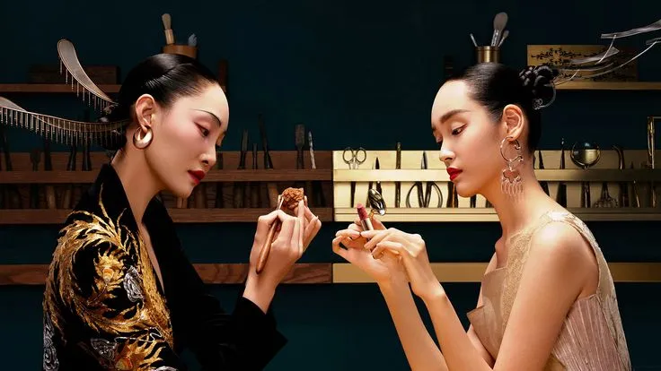 Models applying makeup