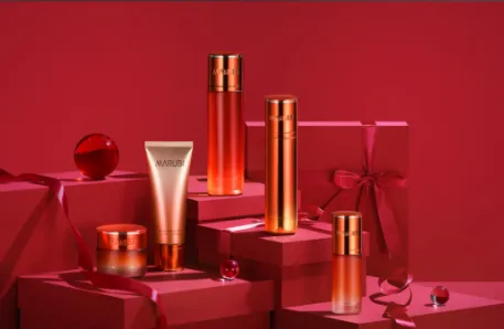 Marubi red: chinese skincare products displayed on red gift boxes