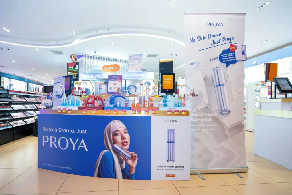 PROYA skincare display inside a Guardian beauty store