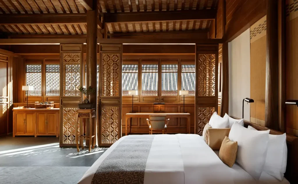 Luxury bedroom inside a restored heritage villa