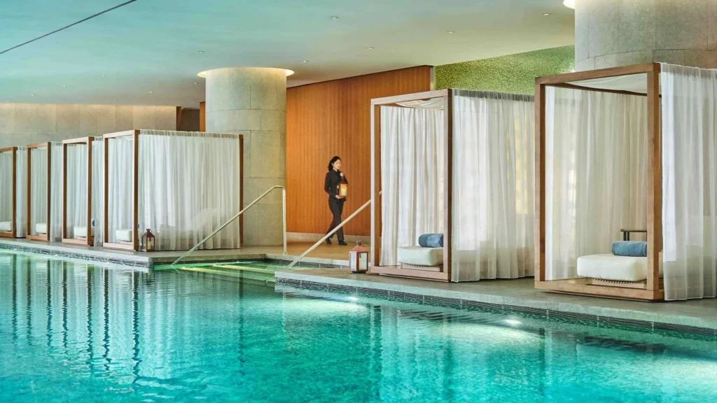 Indoor swimming pool at Bulgari Hotel Beijing