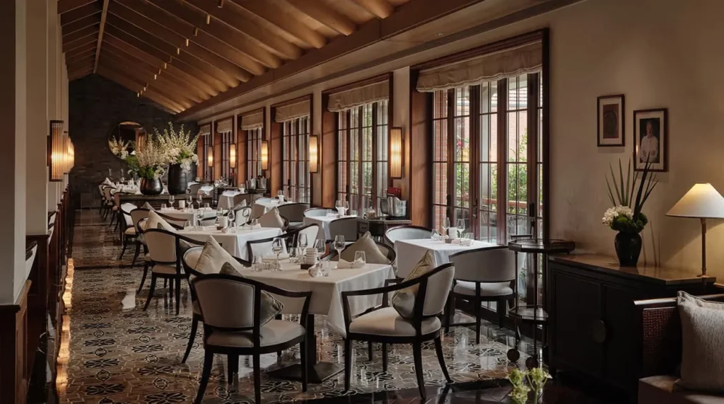 Refined French restaurant dining room