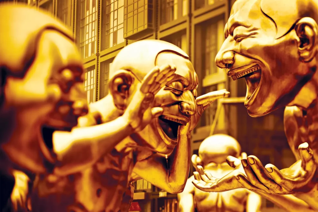 Golden contemporary art sculptures in Beijing