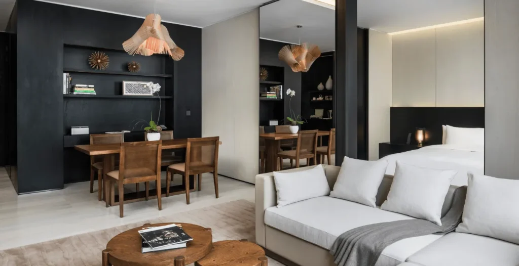Contemporary luxury hotel room with modern interiors