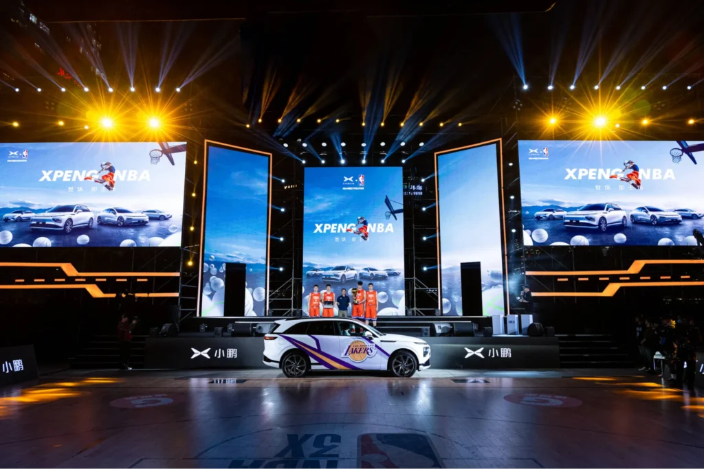 XPeng electric SUV at an NBA promotional event